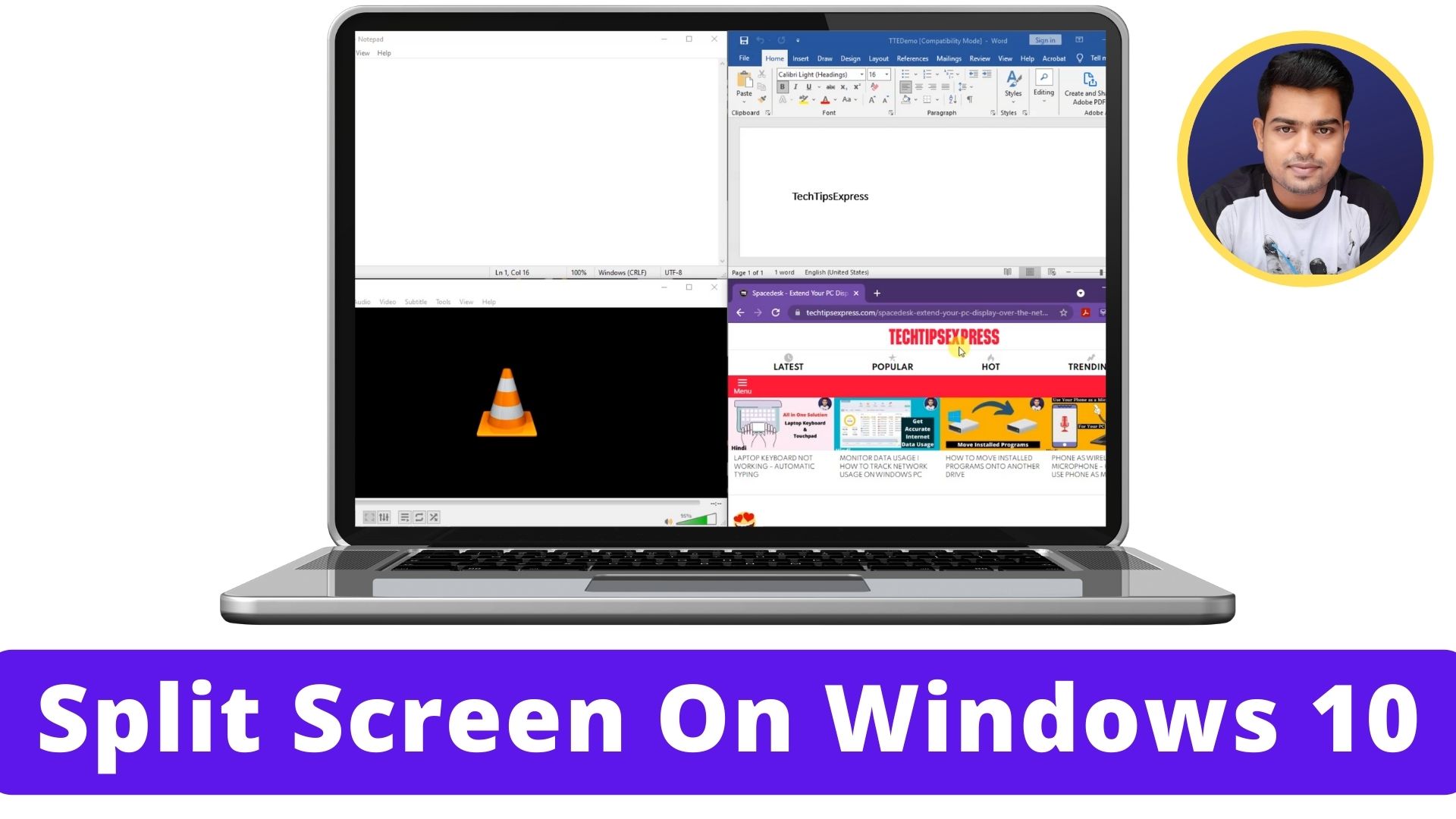 how to split my screen in windows 10 with keyboard